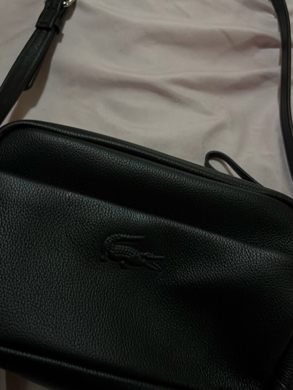 Lacoste Black Pebbled Leather Belt Bag
